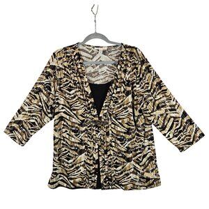 JM Collection Womens XL Animal Print Top Beaded Buckle Accent Career Modest
